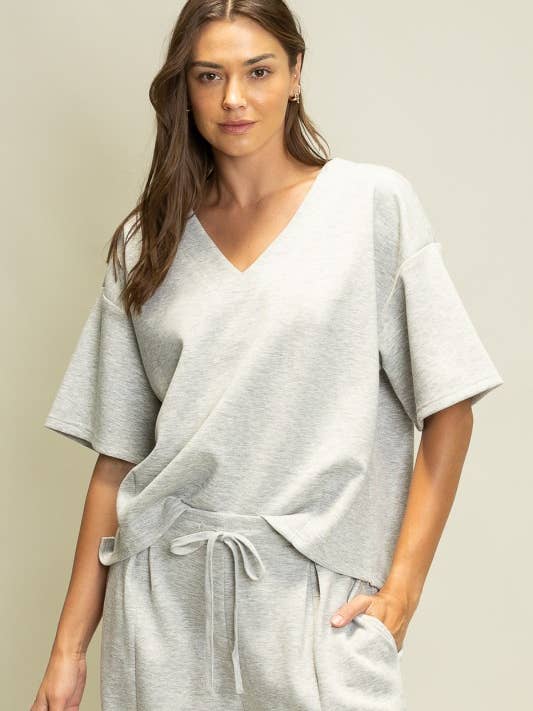 JOT1148 Pullover-T-Shirt mit V-Ausschnitt aus gebürstetem Fleece für den Großhandel von Heyson