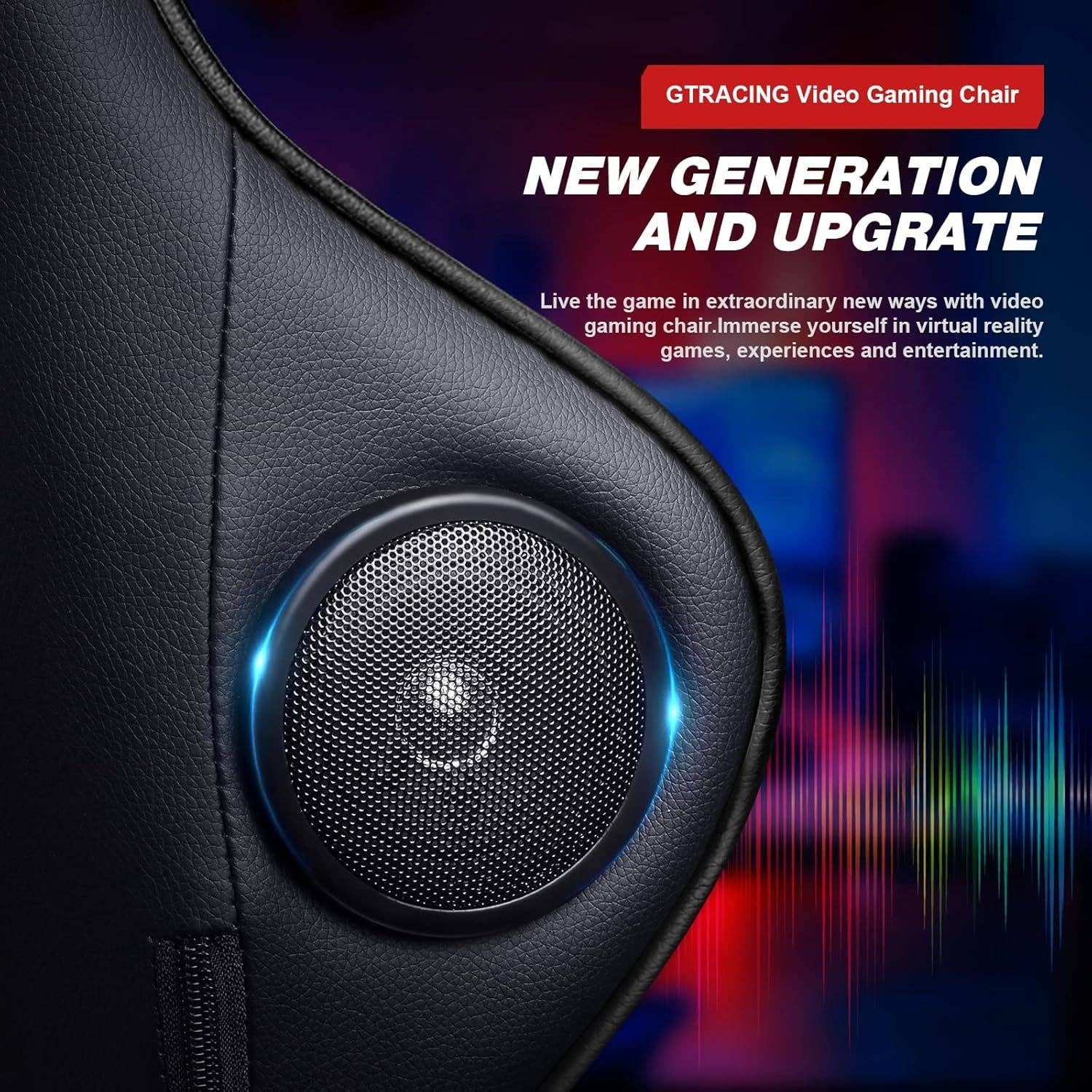 Black Gaming Chair With Footrest And Speakers Ergonomic Design for wholesale on Faire4