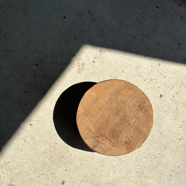 Office Objets - Wholesale Stool - Small low three-legged stool in upcycled blond teak D:30 H:1554