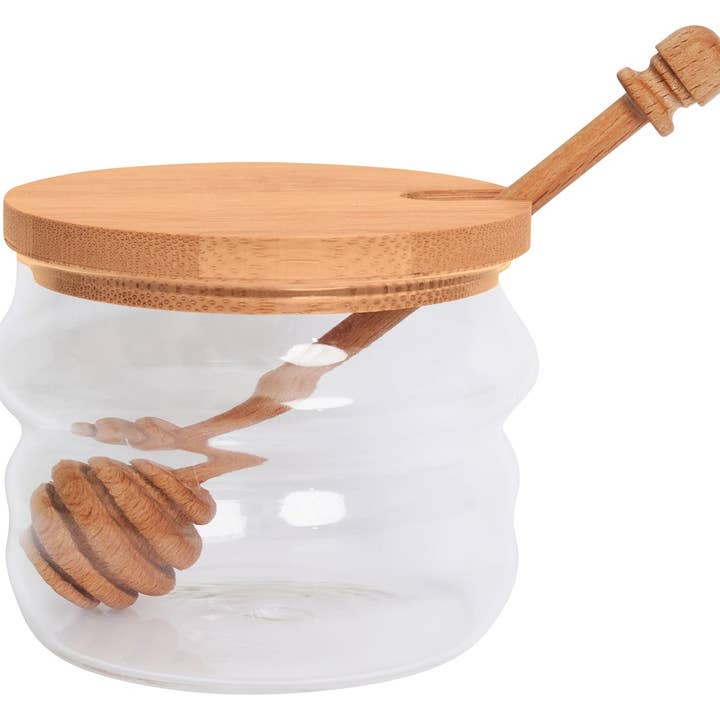 Sophistiplate - Wholesale Honey pot - Glass Honey Jar & Dipper With Birch Wood | 250 ml