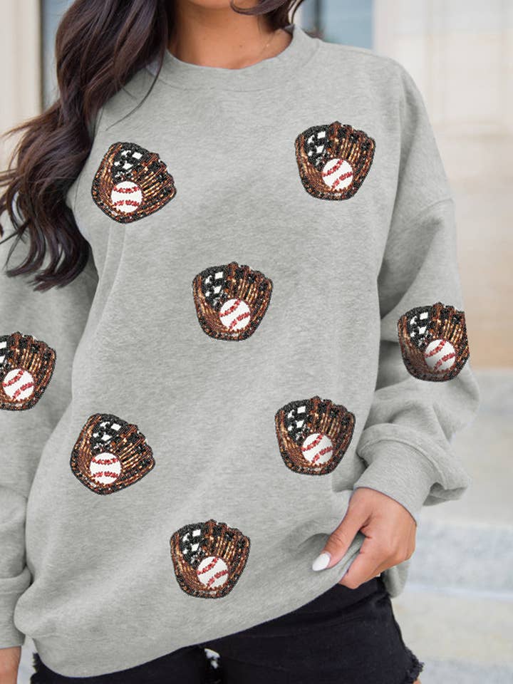 Game Day Sequin Baseball Patched Graphic Sweatshirt | S-2XL for wholesale by Aapparella