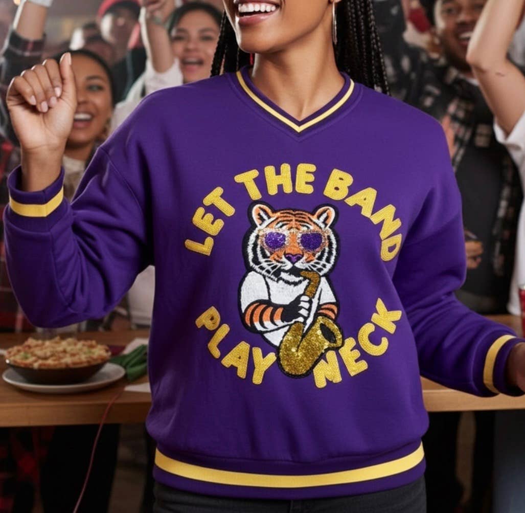 Sash Clothing Bar - Wholesale T-Shirt - Women's - Let the Band Play Neck Sequin Game Day tiger Sweatshirt1