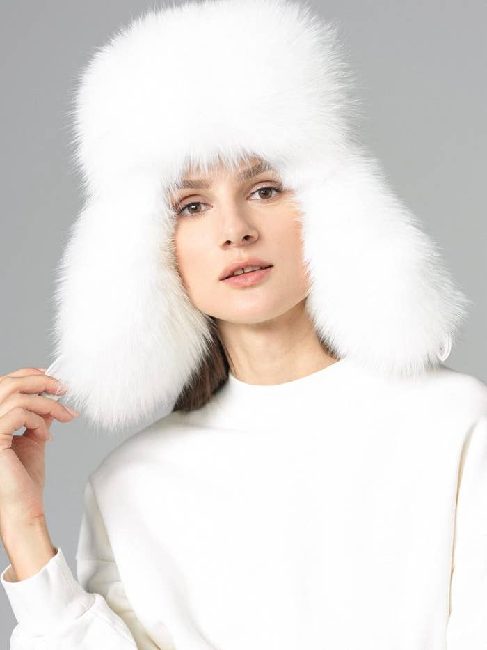 Chapéu de pele de carneiro branco genuíno de pele de raposa do Ártico por atacado de Buy Me Fur