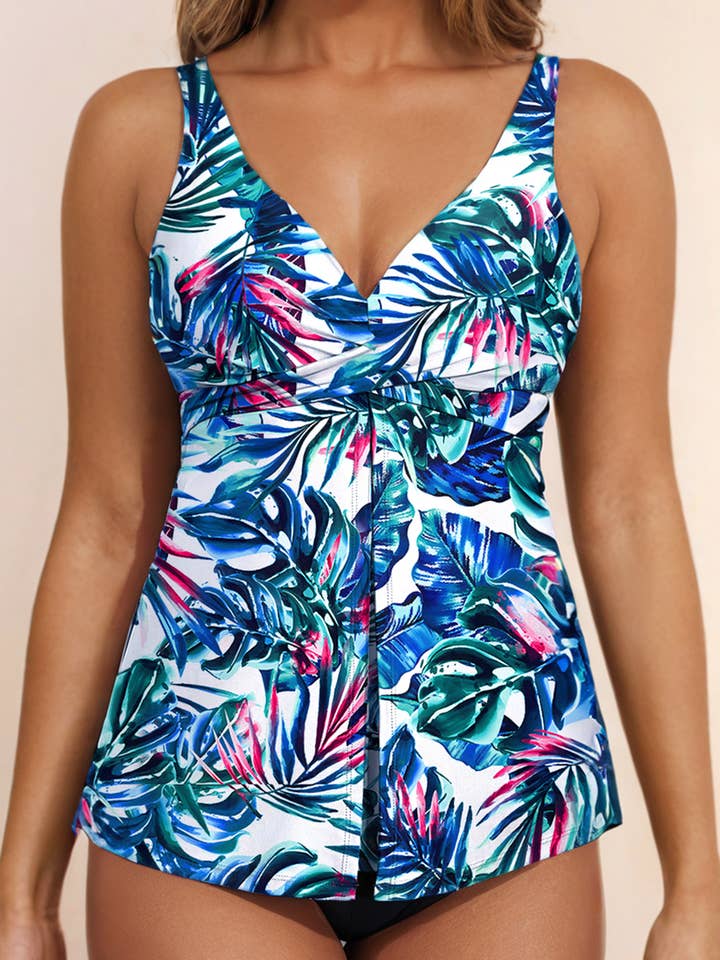 Haut de tankini rembourré à col en V à imprimé floral pour la vente par LA Society