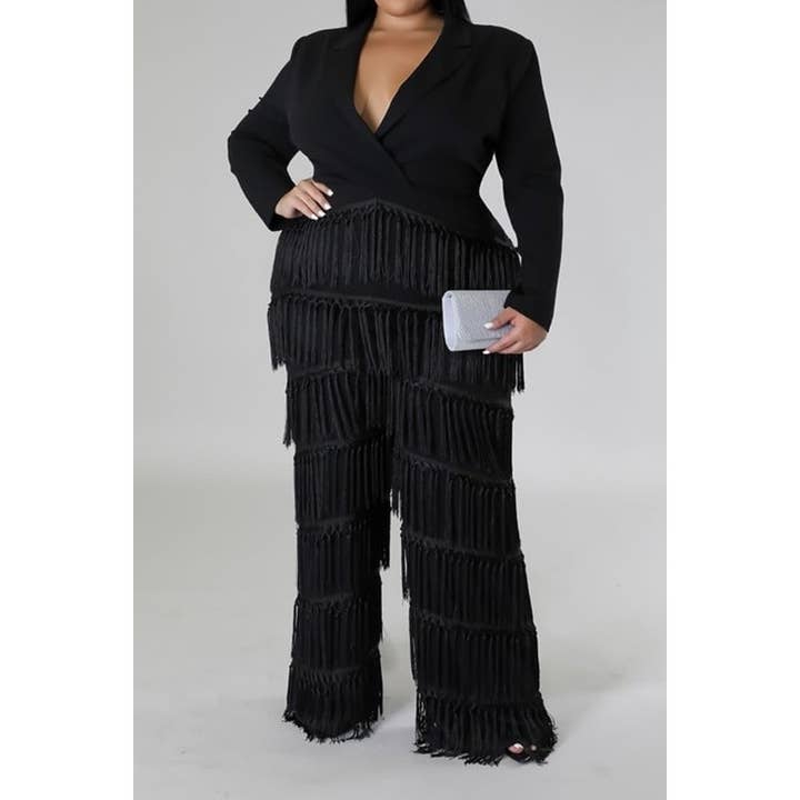 Black Pearl Clothing - Wholesale Jumpsuit - Women's - PLUS SIZE CLOTHING GLAMOUR EDGE FRINGE JUMPSUIT