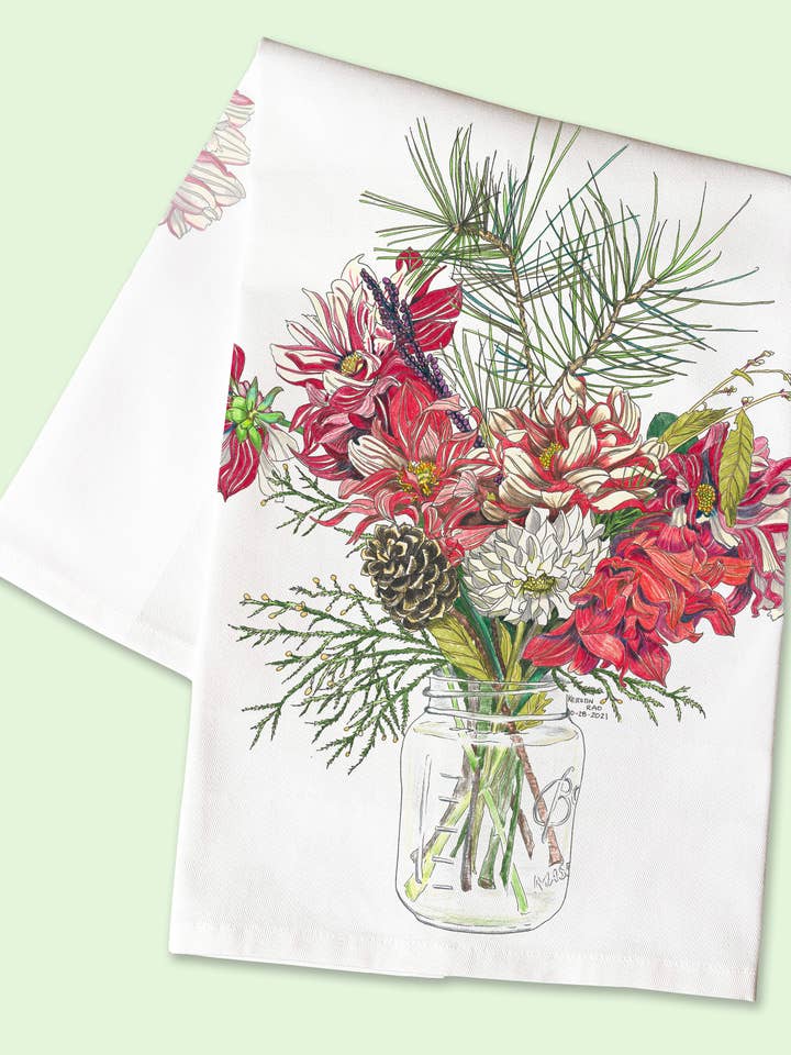 Tea Towel - Winter Bouquet for wholesale by Vivid Cottage