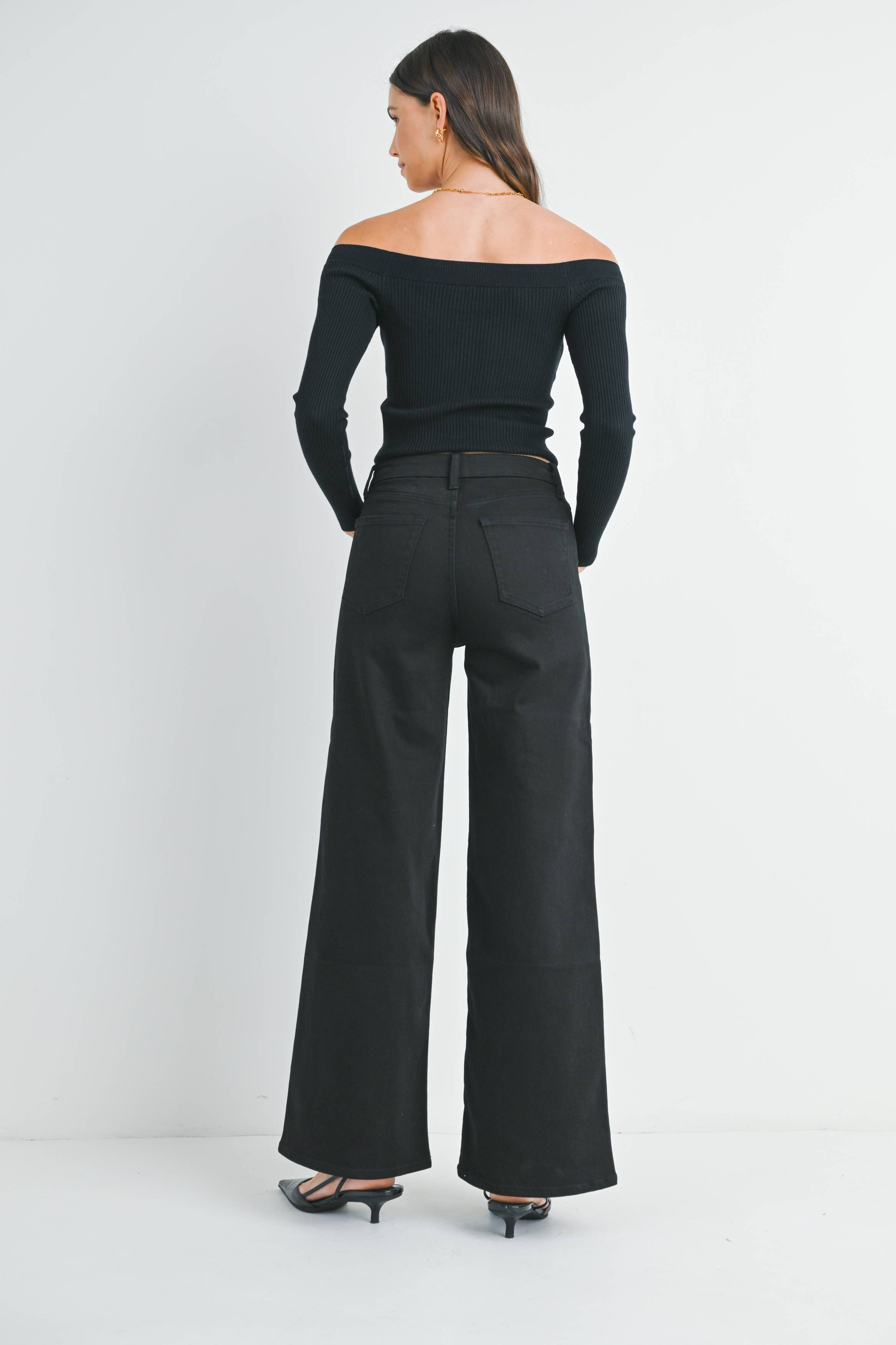 JBD - Wholesale Broek - Dames - DP689 - BLK - HR Palazzo met wijde pijpen3