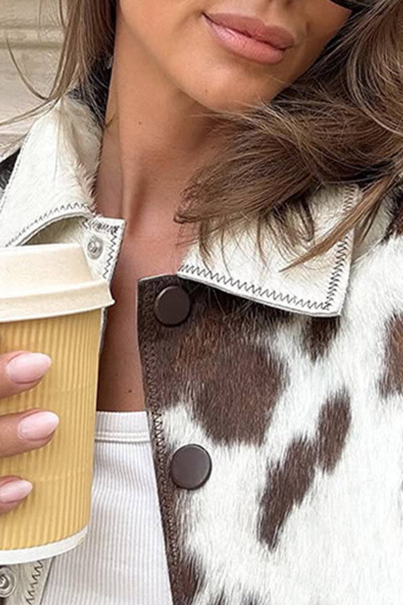 MARRÓN Chaqueta con botones de estampado animal de venta al por mayor en Faire1