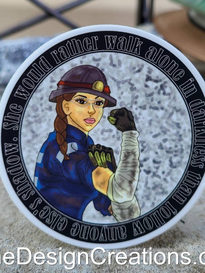 Women in Mining Sticker - "Roxy the Riveter" for wholesale by Mine Design Creations