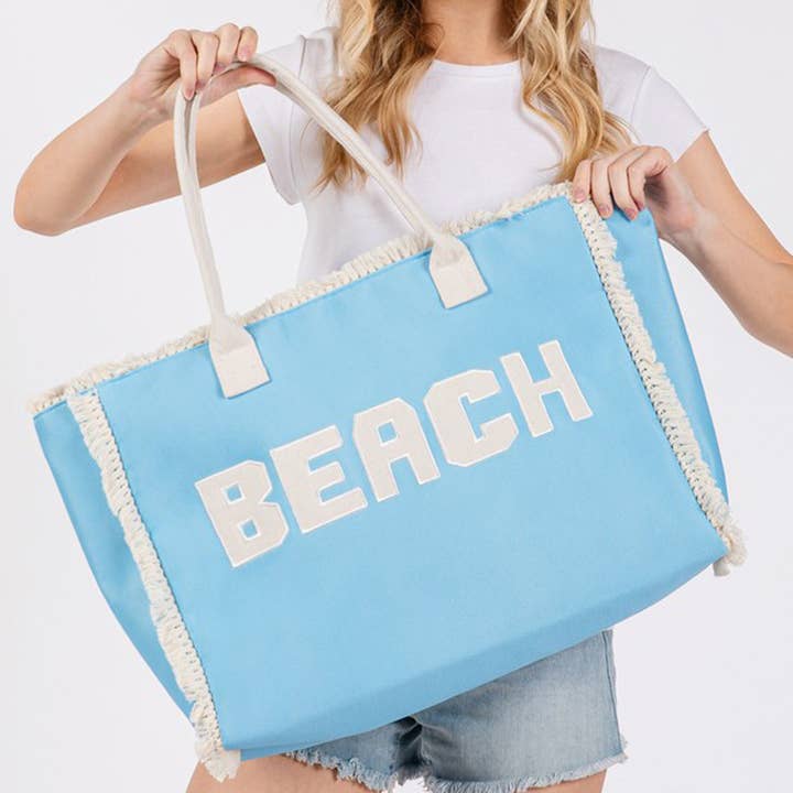 3AM BY H&D ACCESSORIES - Wholesale Tote Bag - Women's - EMBROIDERED BEACH LETTER FRINGE TOTE BAG