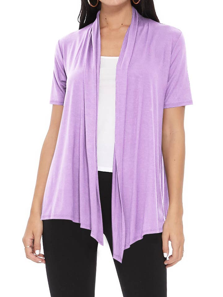 MOA COLLECTION - Wholesale Cardigan - Women's - Women's Casual Short Sleeve Draped Open Front Solid Cardigan36
