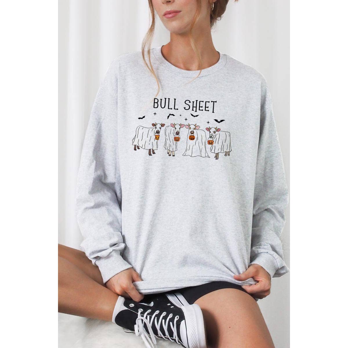 COLORBEAR - Wholesale Graphic Sweatshirt - Women's - BULL SHEET,HALLOWEEN,GHOST COWS UNISEX RIB CUFFS LONG0