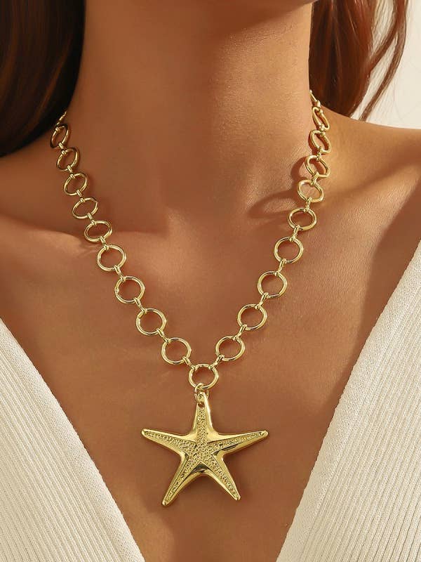 PUFFY STAR CHUNKY CHAIN STATEMENT NECKLACE | 40NK9571 for wholesale by JOSSLYN by wall to wall