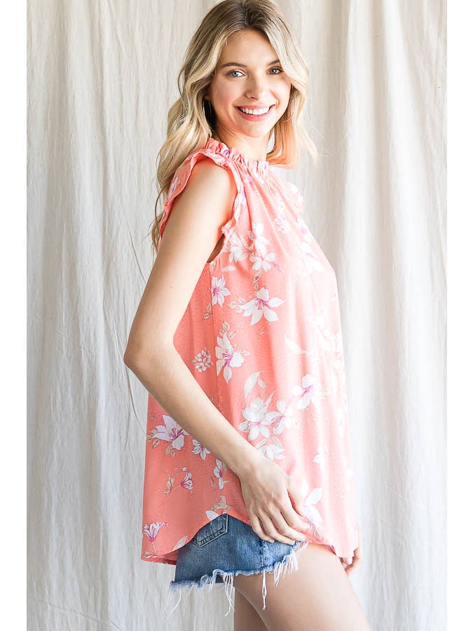 7th Ray - Wholesale Blouse - Women's - Boho Floral Ruffle Sleeve Shirred Neckline Blouse T47932