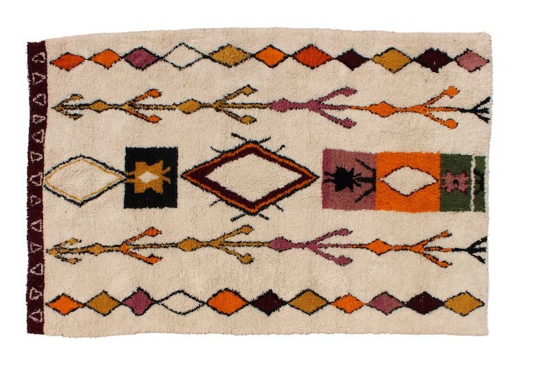 BohoVibeCraft - Vendita all'ingrosso Tappeto - Tappeto nero a diamante a zigzag in lana cremosa | Tappeto Beni Ourain fatto a mano7