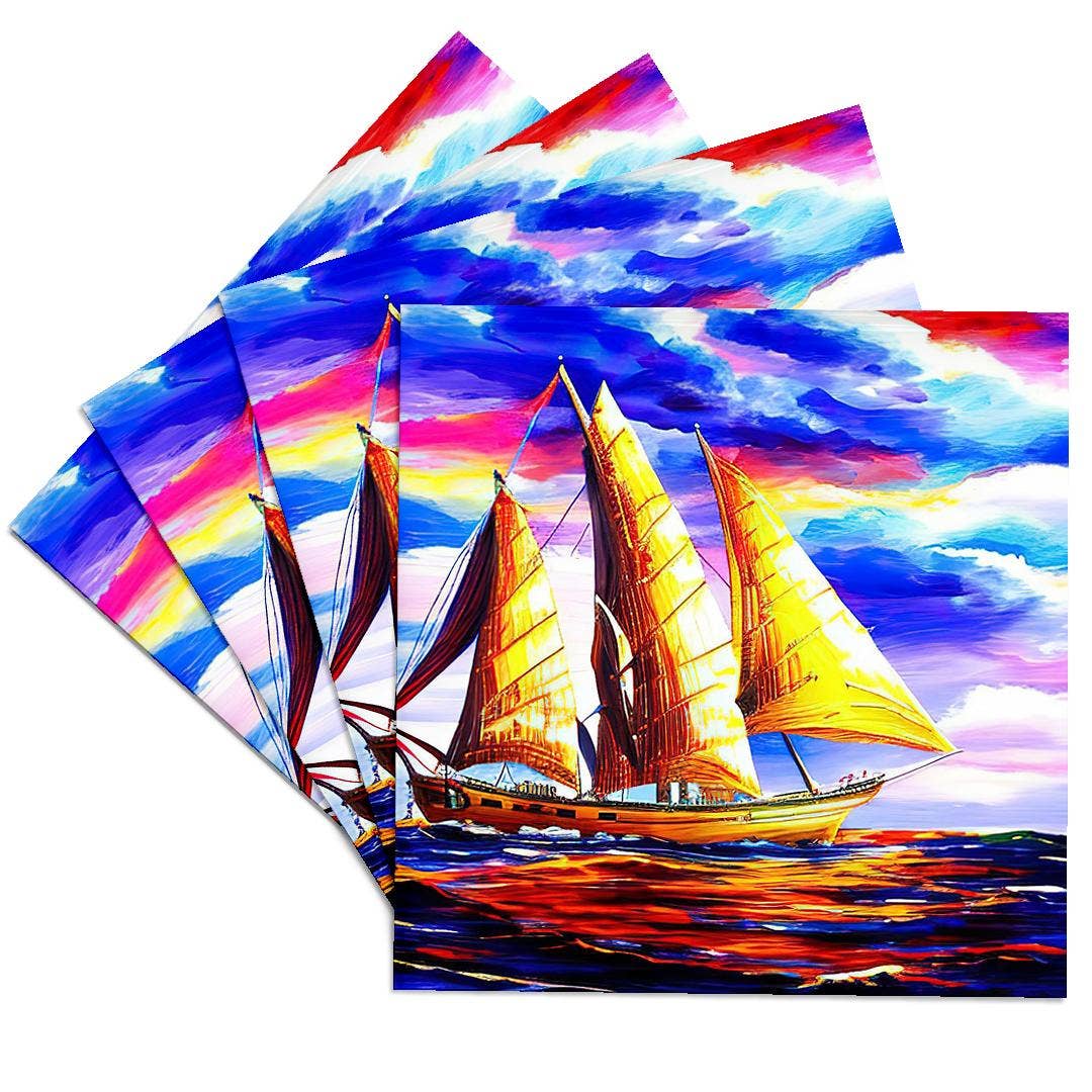 3dRose - Wholesale Coasters - 3dRose, Tall ship digital art. Three-mast scooner in the golden sunset light, Coaster0