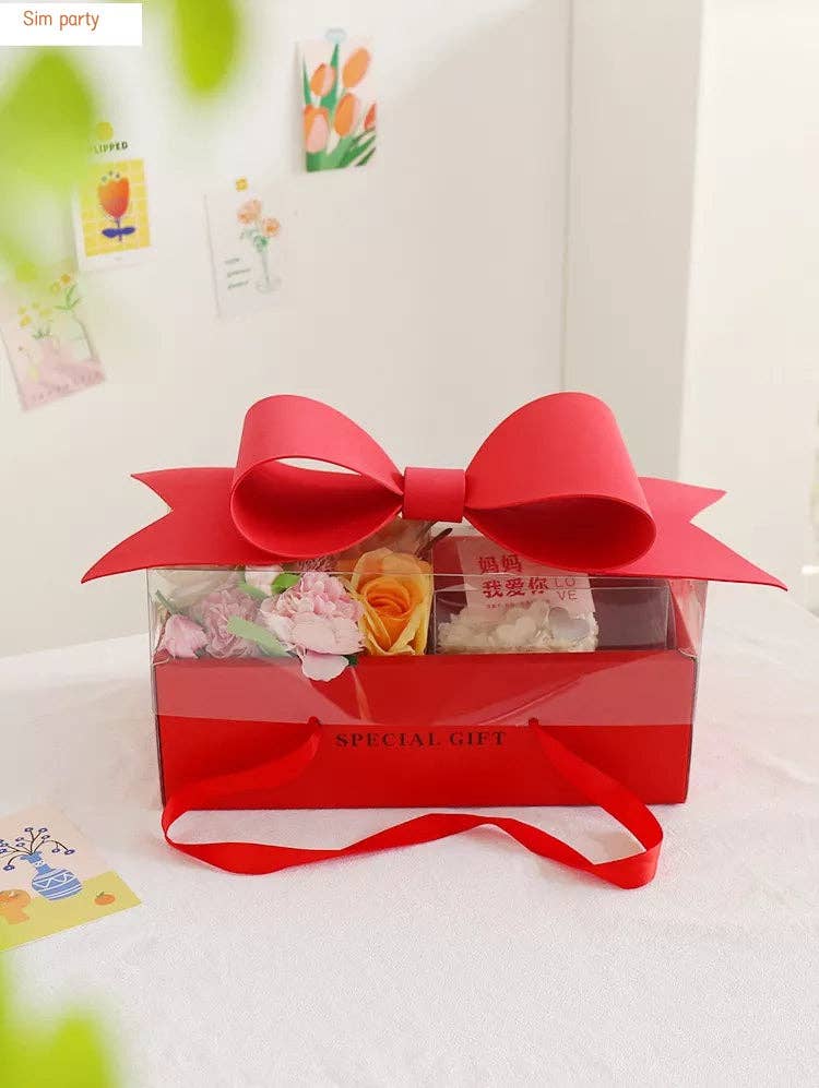 Elegant Design Supply - Wholesale Gift Box - Big Bow Rectangle Flower Box with Clear Lid6