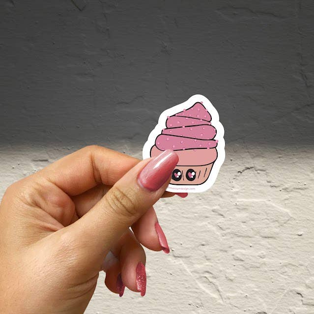 Jordbær Cupcake klistermærke for engroshandel hos Fandemonium Design