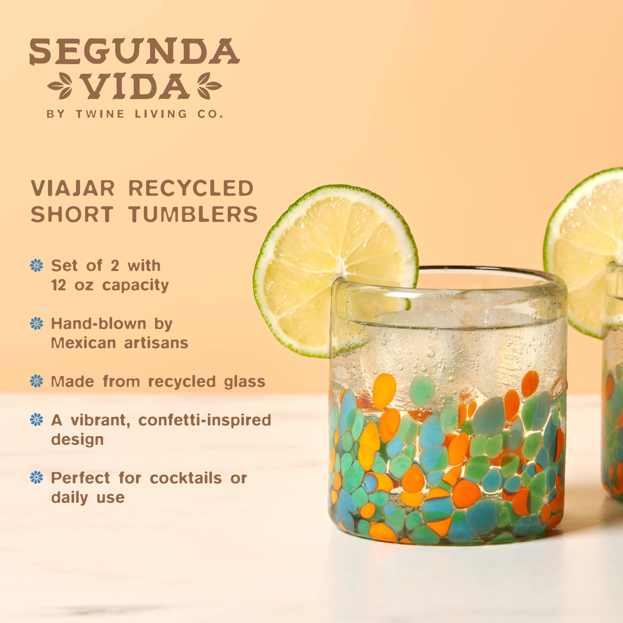 Twine - Wholesale Cocktail/Liquor Glass - Segunda Vida Viajar Short Tumblers Set of 24