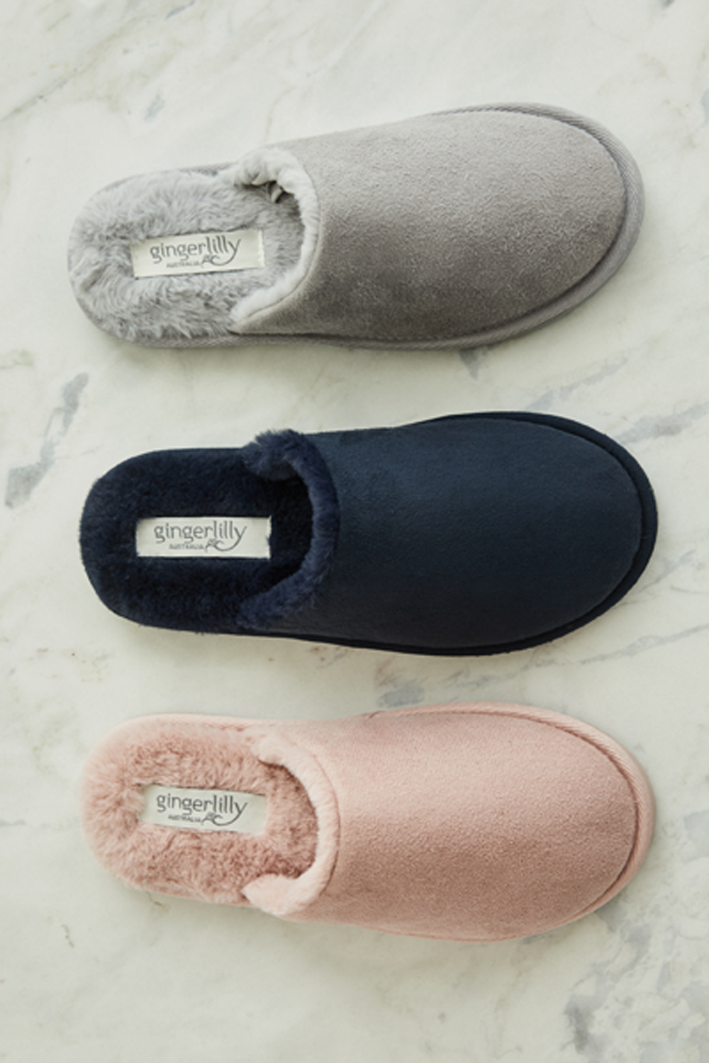 Gingerlilly - Wholesale Slippers - Women's - Mock Suede Slipper - St Moritz Grey Navy Pink1