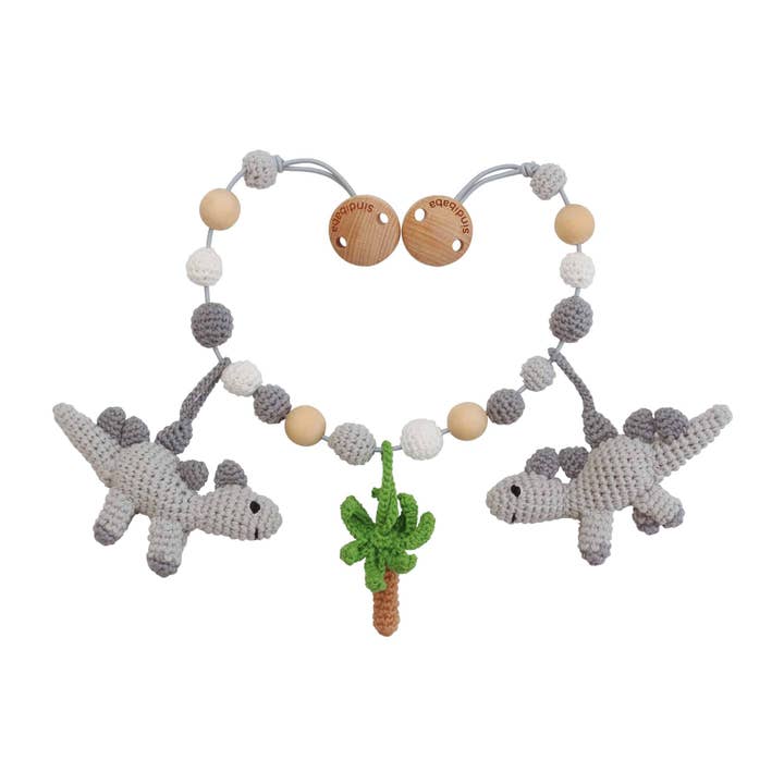 Dinosaurus DINO gehaakte kinderwagenketting in grijs voor wholesale door SindiBaba