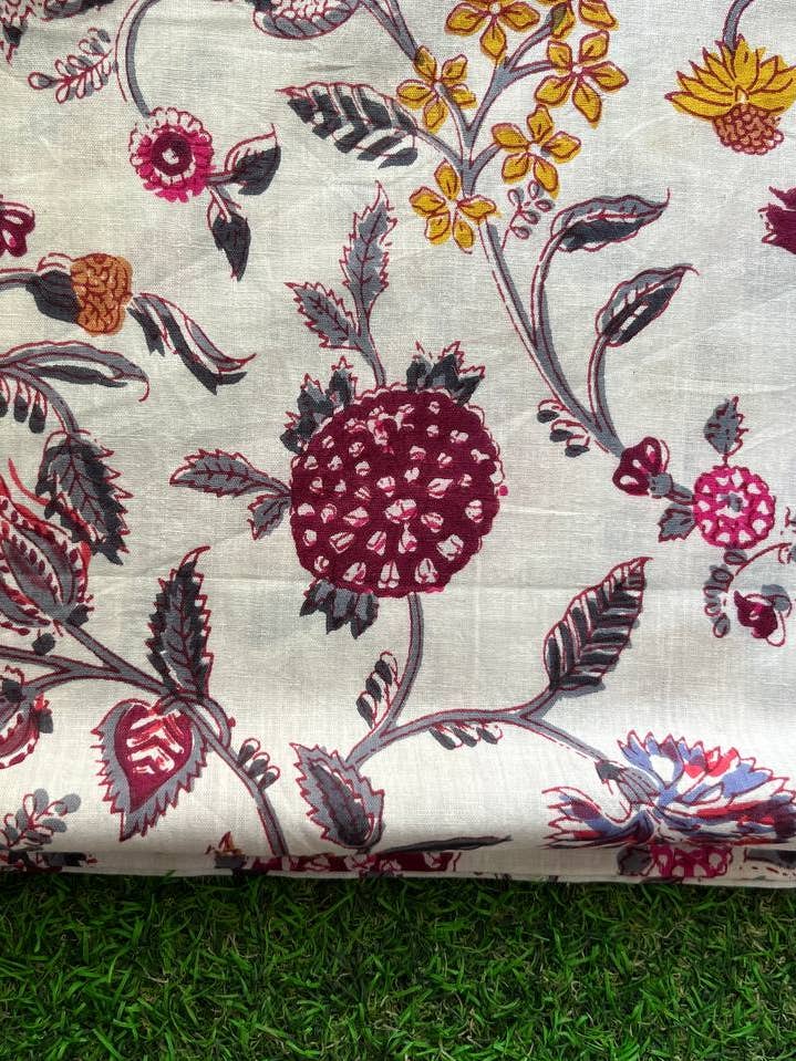 White Cotton Fabric Salmon Printed Fabric Sold By The Yards for wholesale by GYPSY STUDIO