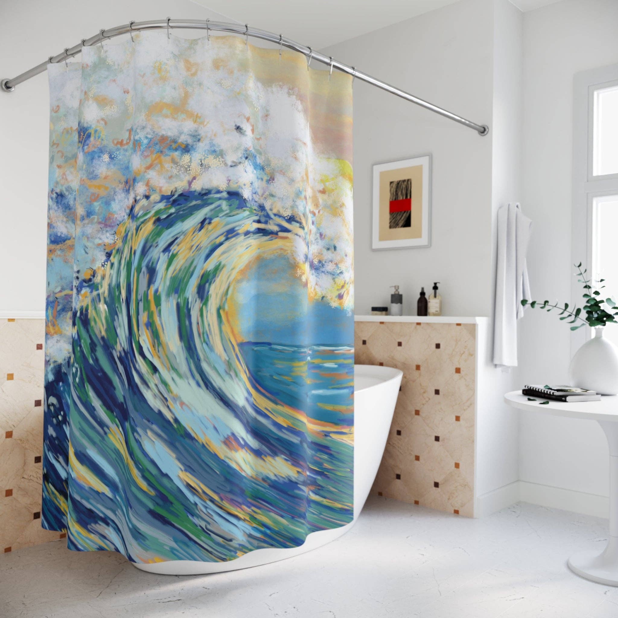 Blue Cava - Wholesale Shower Curtain - Ocean Wave Shower Curtain – Colorful Coastal Bathroom Decor3