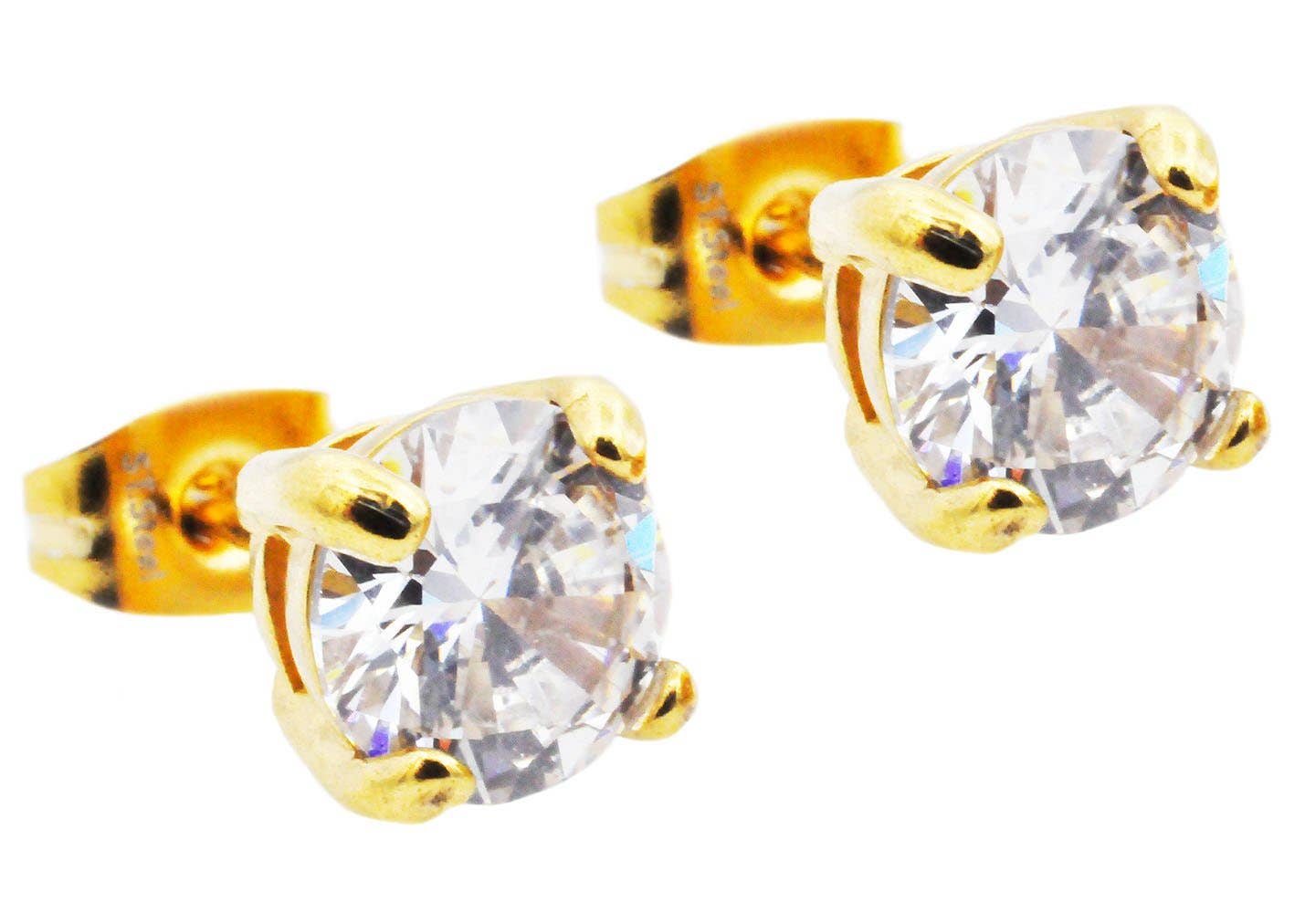 Blackjack Mens Jewelry - Wholesale Stud/Post Earrings - Men's 7mm Gold Stainless Steel Stud Earrings With Cubic Zirconia0