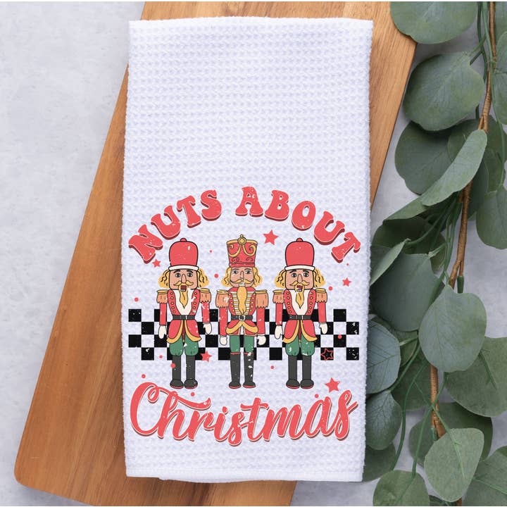 Nutcracker Christmas Waffle Weave Kitchen Dish Towel for wholesale by Painted Skies