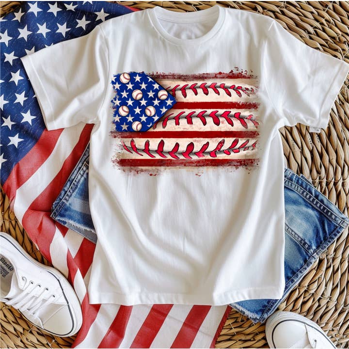 Baseball American Flag Kids Tee Shirt, Patriotic 4th of July for wholesale by AvaryMaeInspirations