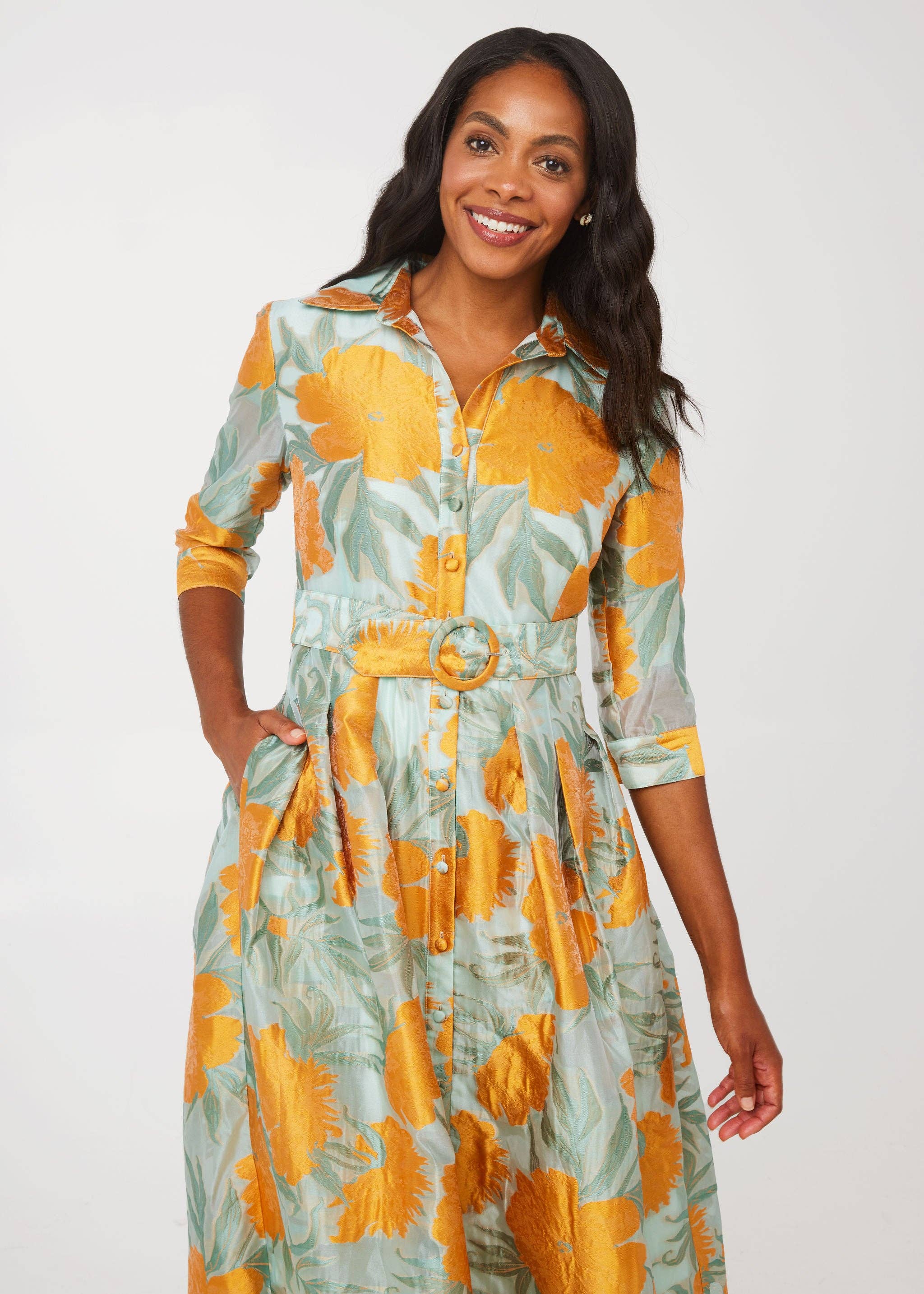 Orange Cecilia Gown Mint Pansy Vine Organza for wholesale on Faire1