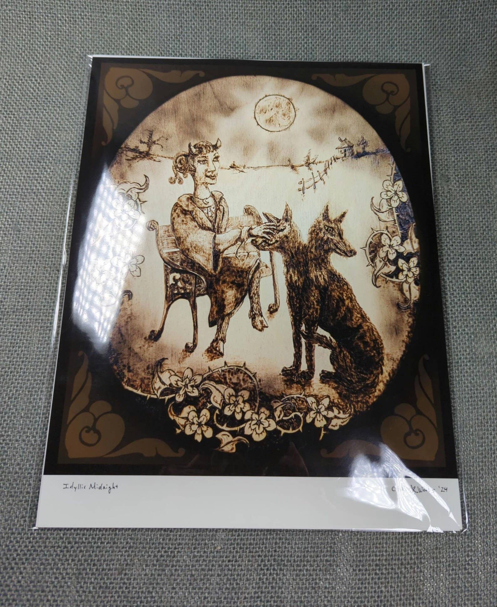 Chaos Woods - Wholesale Art Print - Full moon, faun & two-headed dog fantasy print8
