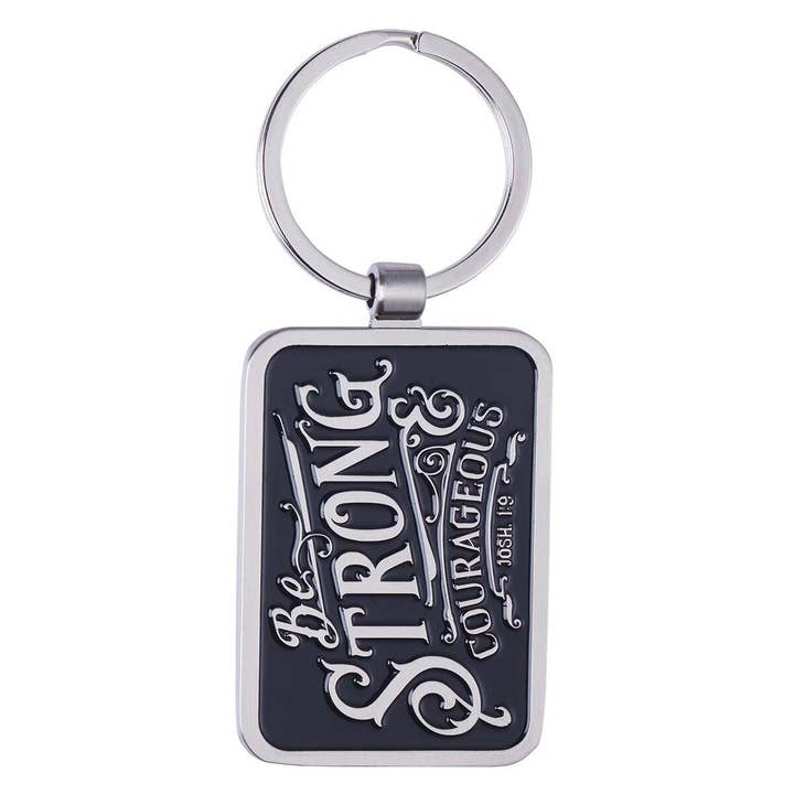 Keychain in Tin Be Strong & Courageous Josh. 1:9 for wholesale by Christian Art Gifts