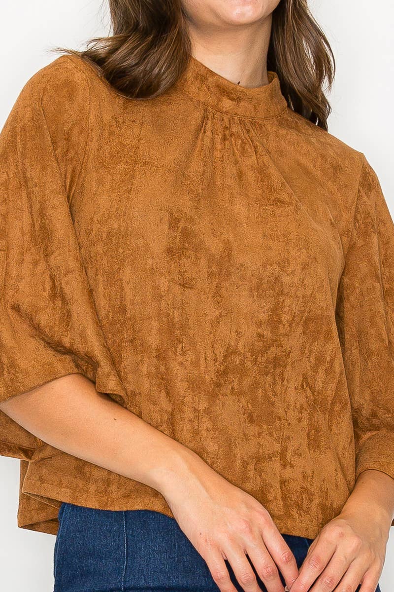 LoveWednesday - Wholesale Blouse - Women's - Bell sleeve camel suede top  - LWT1802 5