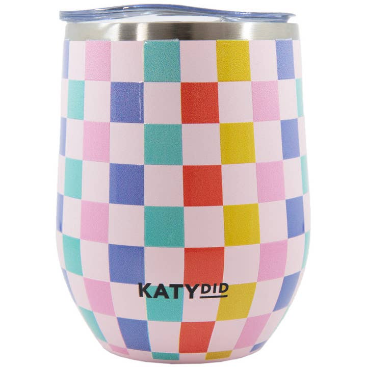 Multi Checker Multicolored Checkered Insulated WINE TUMBLER for wholesale on Faire1