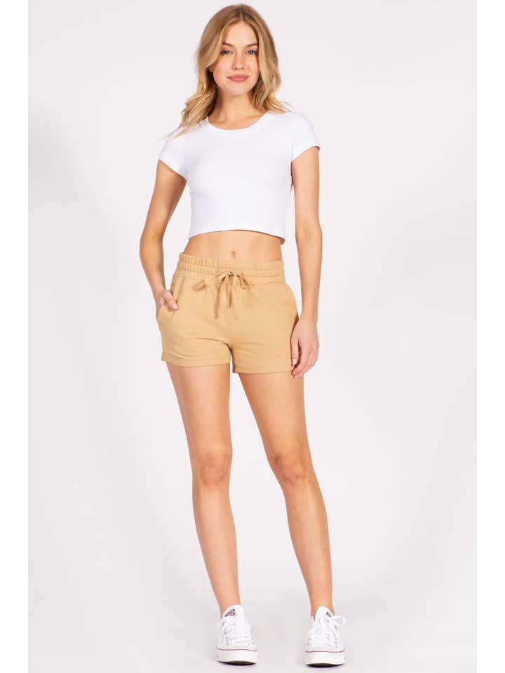 Color 5 - Wholesale Shorts - Women's - Solid color french terry casual shorts with draw string4
