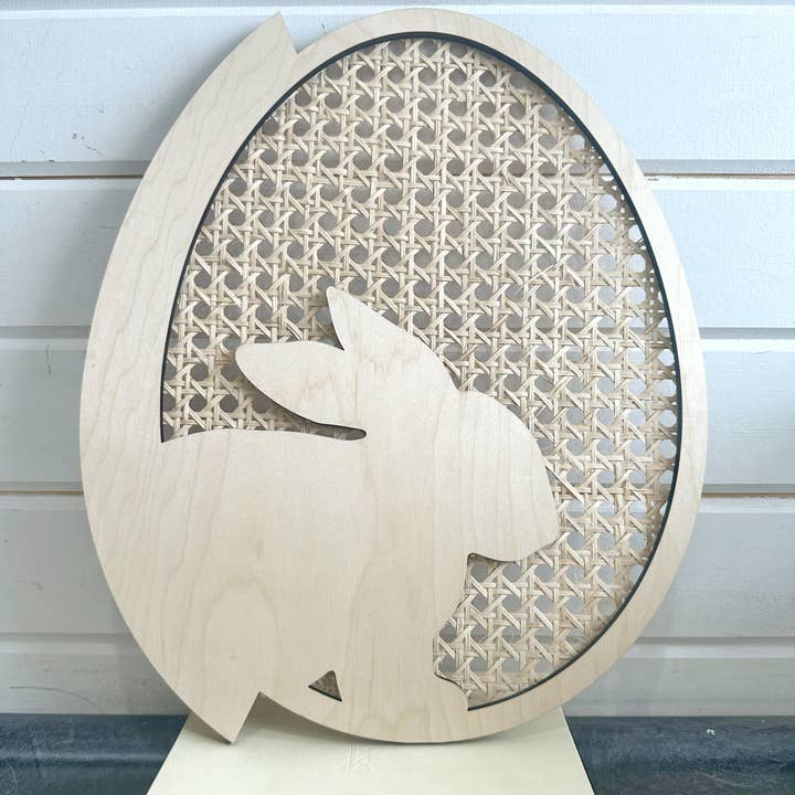 14" Decorative Oval Wood Bunny Wreath | Caned for wholesale by Oh You're Lovely