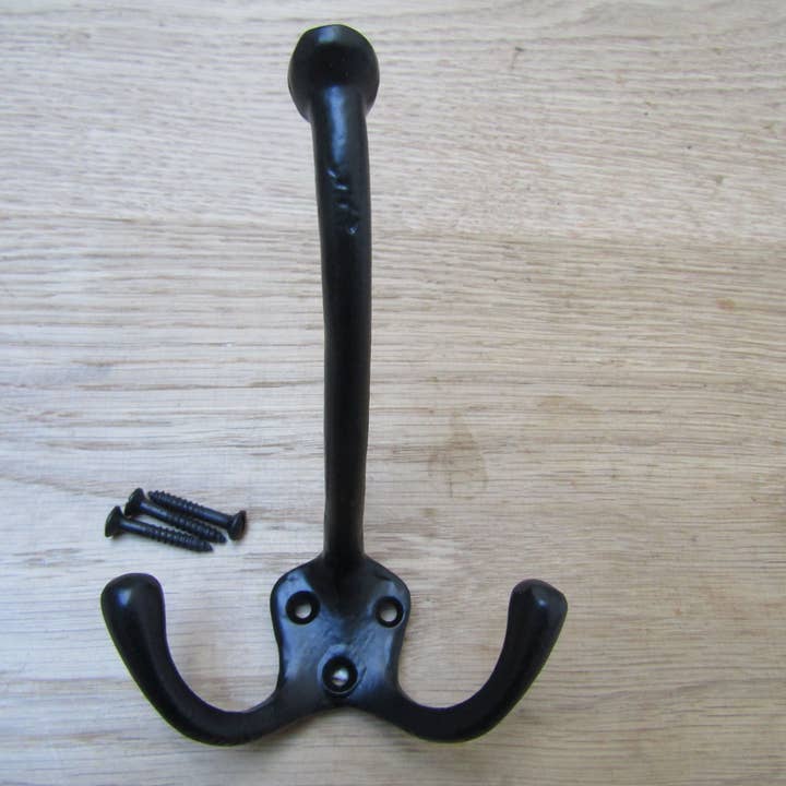 IronmongeryWorld - Wholesale Wall Hook - Pack Of 3 Victorian Triple Coat Hooks Black Antique