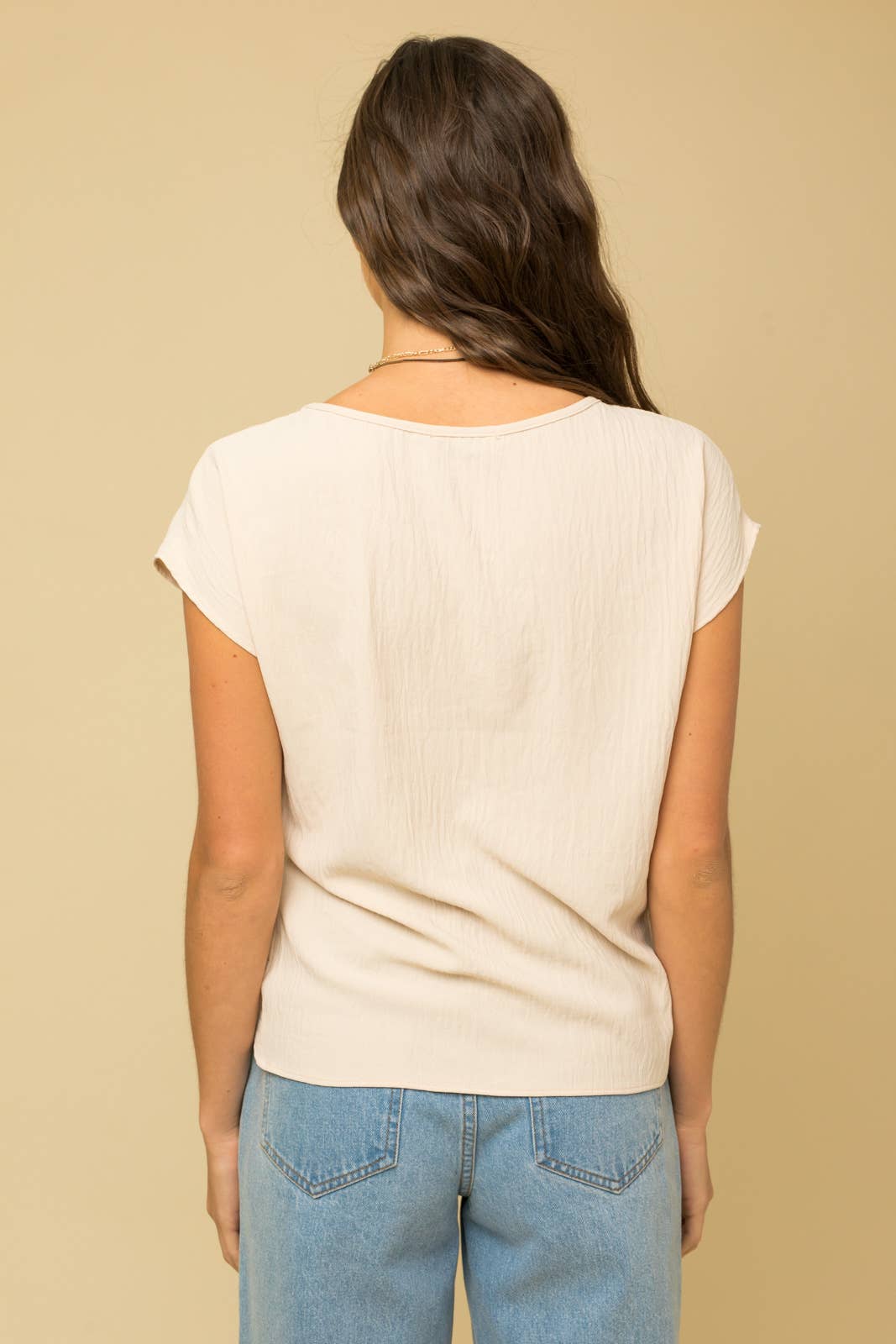 GILLI - Wholesale Blouse - Women's - SOLID WOVEN TEE WITH FRONT KNOT DETAIL13