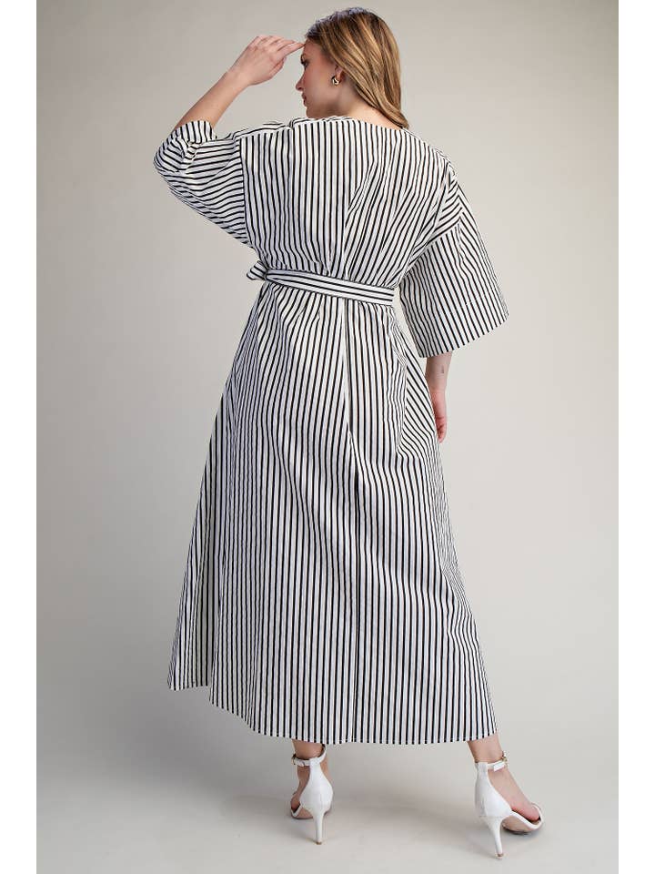 Glam - Wholesale Dress - Women's - Belted Relaxed Stripe Midi Dress18