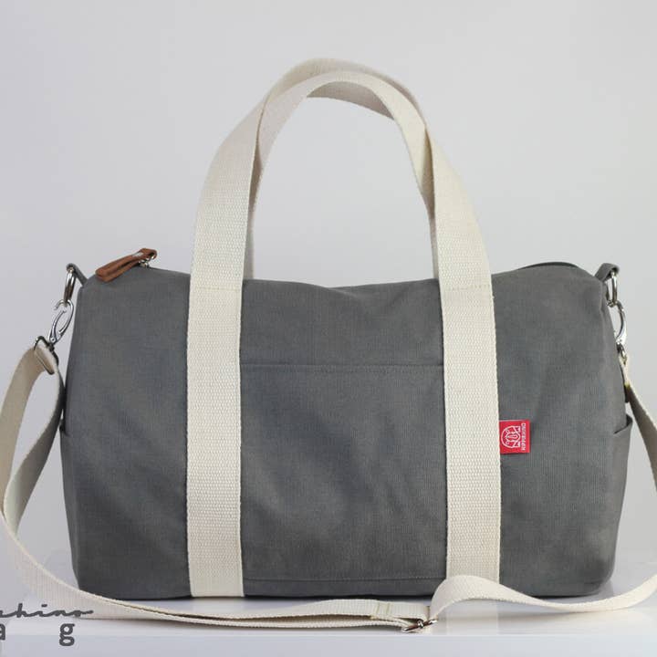 Grijze duffeltas, gewaxt duffel, sport, yoga, gym, ziekenhuistas voor wholesale door hippirhino