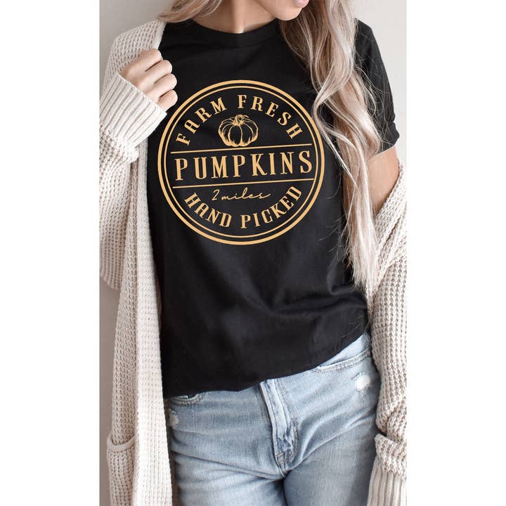 Kissed Apparel - Wholesale Screen Printed T-Shirt - Women's - Farm Fresh Pumpkins Circle Graphic Tee8
