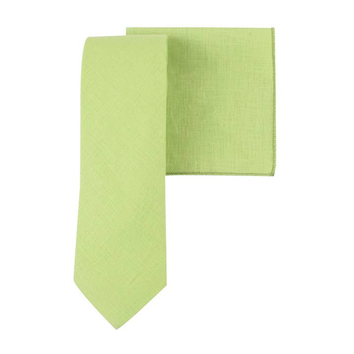 Ensemble cravate d'affaires et pochette de poche en coton vert clair pour la vente par AusCufflinks