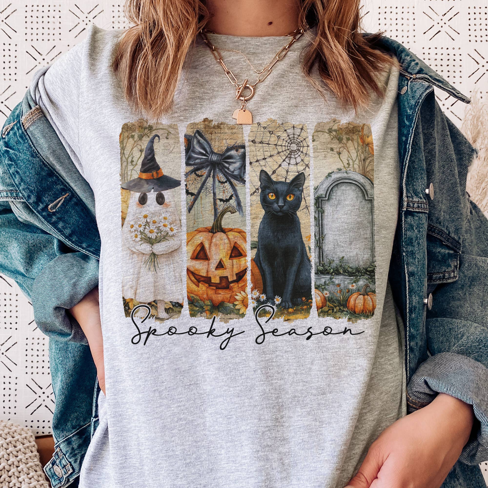 Par.tees by Party On! - Wholesale T-Shirt (Graphic) - Women's - Halloween Spooky Season Black Cat Pumpkin Panel Graphic Tee0