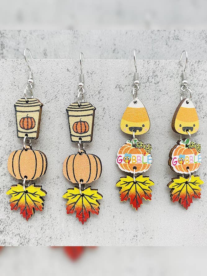 Thanksgiving Pumpkin Maple Earrings ZK539 for wholesale by UNISHE
