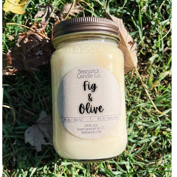Sojakerze „FIG & OLIVE“ im Einmachglas, einzigartiges Geschenk für den Großhandel von Beanwick Candle Co.