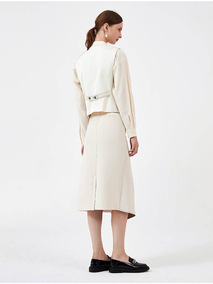 CUBIC – Engroshandel Nederdel - Dame – Asymmetrisk A-line Midi nederdel med ryg slids