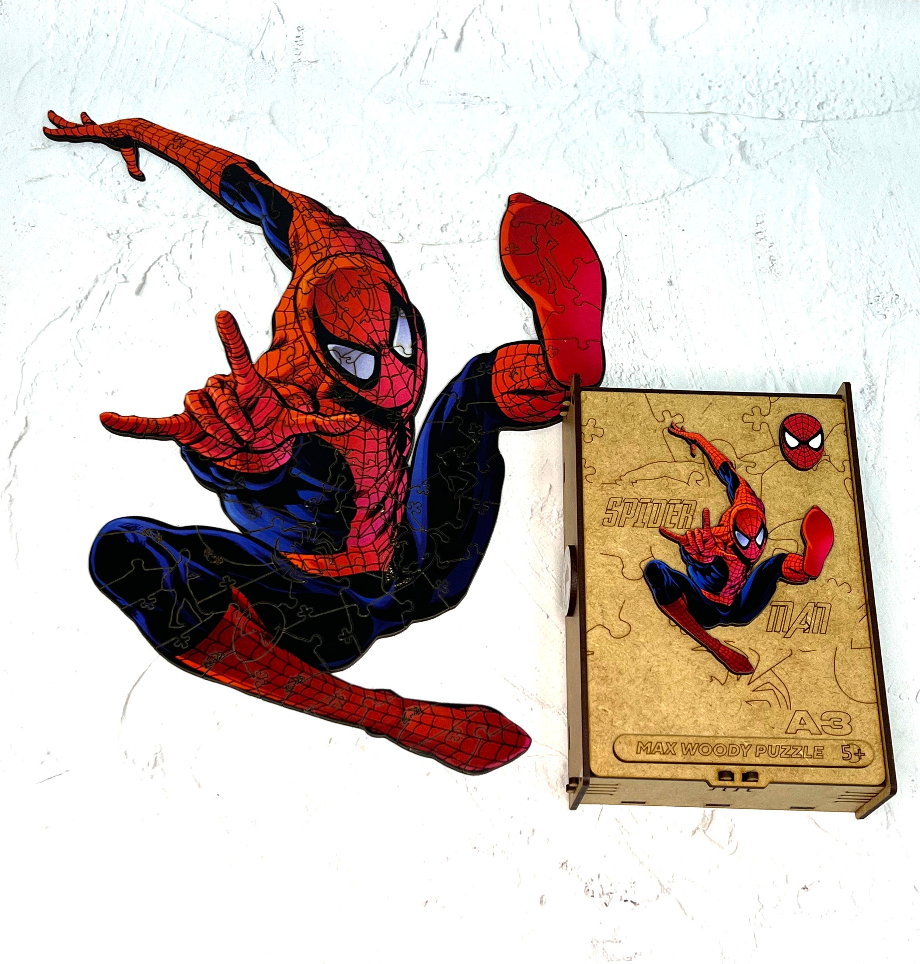 Max Woody™ – Engroshandel Puslespil - Børn – Træ puslespil Unikke figurer Spider Man L Størrelse11