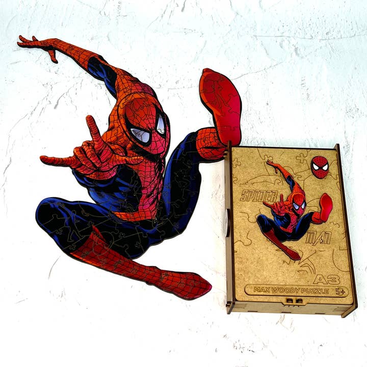 Max Woody™ – Engroshandel Puslespil - Børn – Træ puslespil Unikke figurer Spider Man L Størrelse11