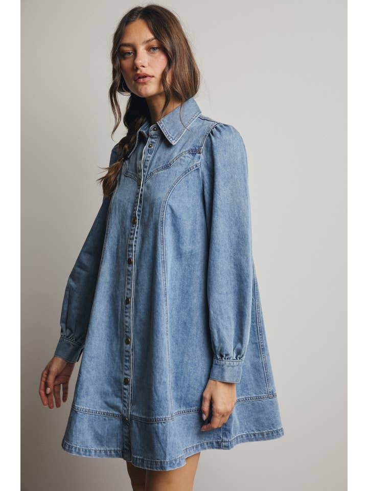 Forte - Wholesale Dress - Women's - Western Seam Denim Mini Dress FD00014